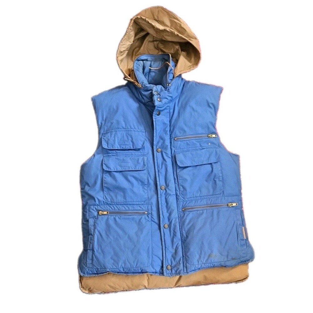 Vintage Polo Ralph Lauren “Poplin” Puffer Utility Vest M Blue- Beige Down